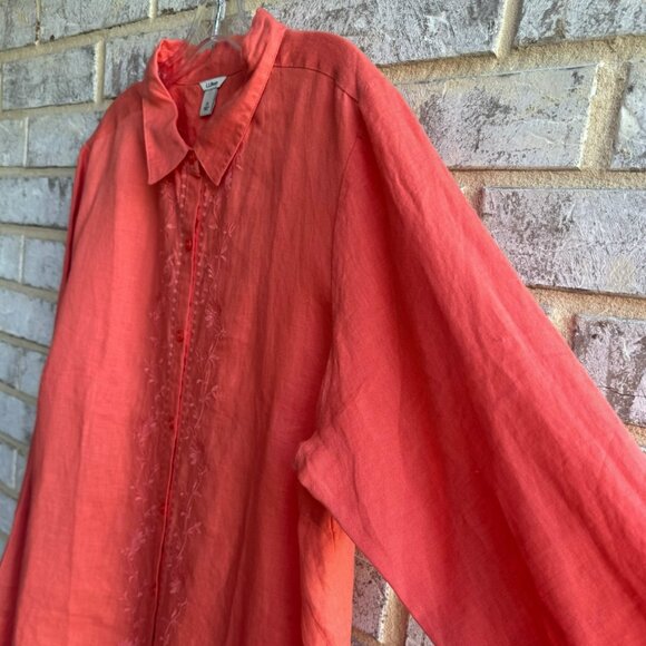 L.L. Bean Long Sleeve Button Up 100% Linen Embroidered Floral Shirt Size 1X - Picture 6 of 9